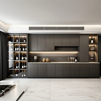 Meuble de rangement et de salle à manger personnalisé en usine, style minimaliste, en bois et acier inoxydable, avec éclairage intégré, pour usage domestique