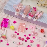 Fournitures pour ongles couleur bonbon nœud fleur Nail Art accessoires 12 grilles breloques résine blanc perle bijoux pour ongles
