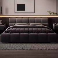 Lit confortable au design moderne avec cadre en bois de pin, tissu en velours, écologique, durable, avec rangement, disponible en tailles simple, double, queen et king.