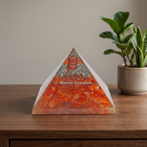 Pirámide de Orgón de Cornalina Curativa en Oferta, Pirámide de Piedra Curativa, Piedra Semipreciosa Tallada y Grabada, Decoración para el Hogar - Product Image 3
