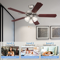 Ventilateur de plafond LED en palissandre classique de 52 pouces avec contrôle mécanique à 5 pales pour lustre décoratif domestique