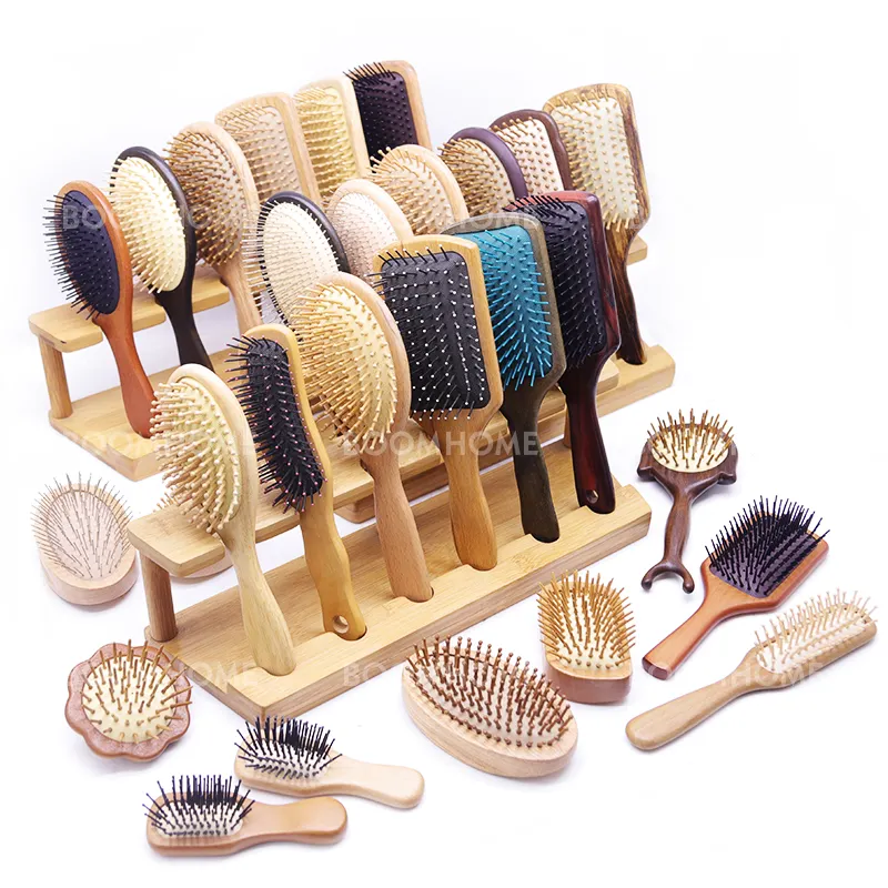 Private Label Natural Wood Bristles Gently Detangles, Styles, Smooths and Conditions Hair Hand Made Factory Wooden Paddle Brush