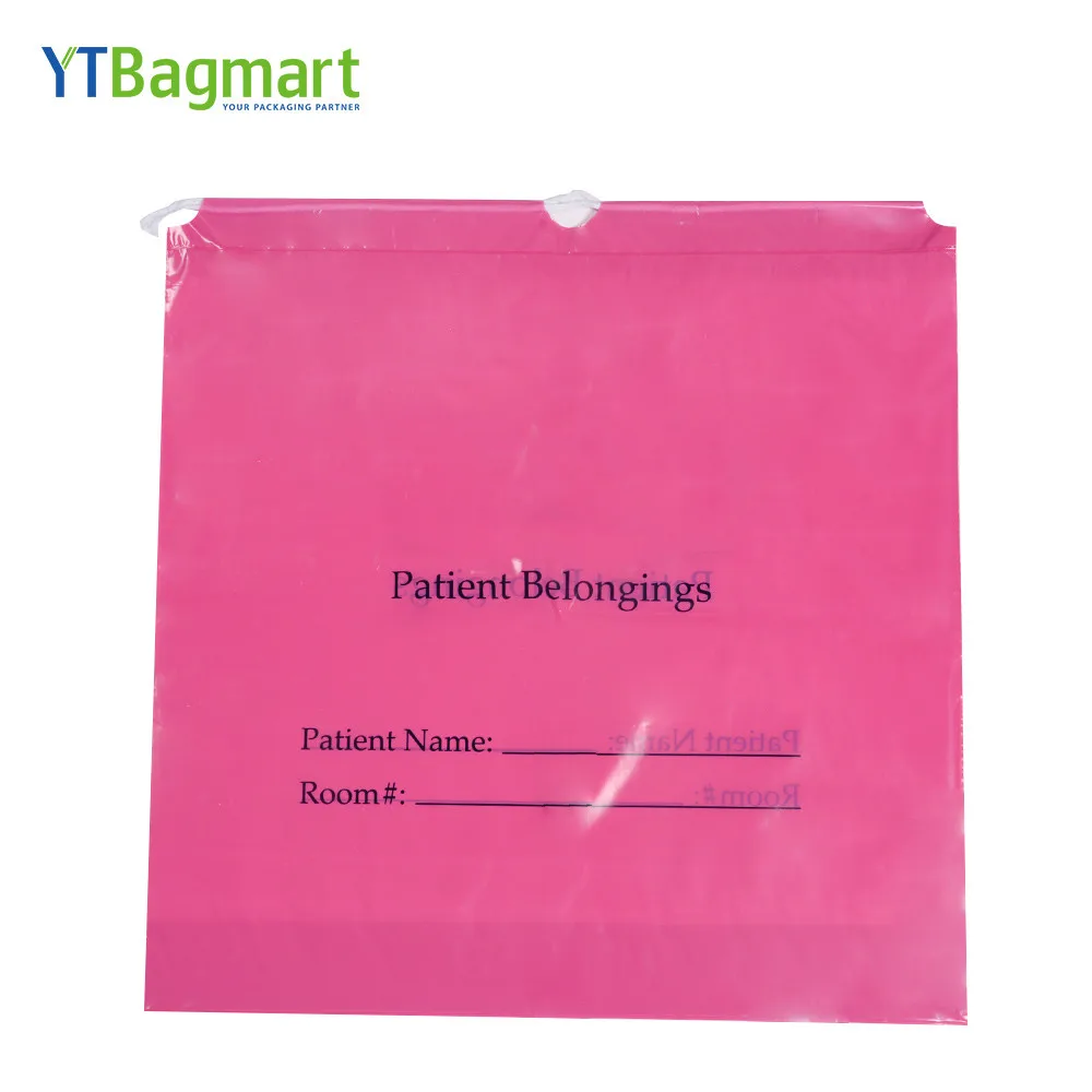 Hospital Use Thick Custom Printed Clear Transparent Plastic Pe Cotton Drawstring Patient Belongings Bag With Logos
