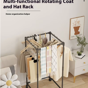 מרובע מתלה בגדים מסתובבים על גלגלים חזק צינור מתכת 16 מ "מ חסכוני אנכיים לשמלות - Product Image 3