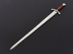 Espadas Vikingas y Medievales de Acero de Damasco Personalizadas, con Punta de Lanza Recta y Hoja Larga, con Funda de Cuero para Exhibición - Product Image 5