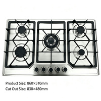 Kompor Gas Tanam 5 Tungku Stainless Steel untuk Rumah Tangga, Peralatan Dapur, Penghisap Asap