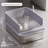 Bac à litière pour chat extra large de style ouvert anti-éclaboussures avec bord surélevé Espace intérieur en plastique en acier inoxydable 20L Accessoire de toilette