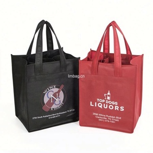 Wholesale 6 Bottle Sturdy Non <b>Woven</b> Wine <b>Bag</b> with Long Handle and Letter Pattern Custom Logo - Product Image 1