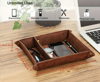 Plateau de rangement pliable personnalisé en cuir PU avec séparateur, 2 compartiments, pour bureau, objets divers, clés, bijoux, montres