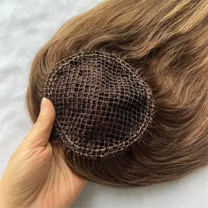 2024 model baru Fishnet Topper rambut manusia Eropa madu pirang Ombree rambut palsu wanita jaring ikan integrasi bagian rambut 5x5