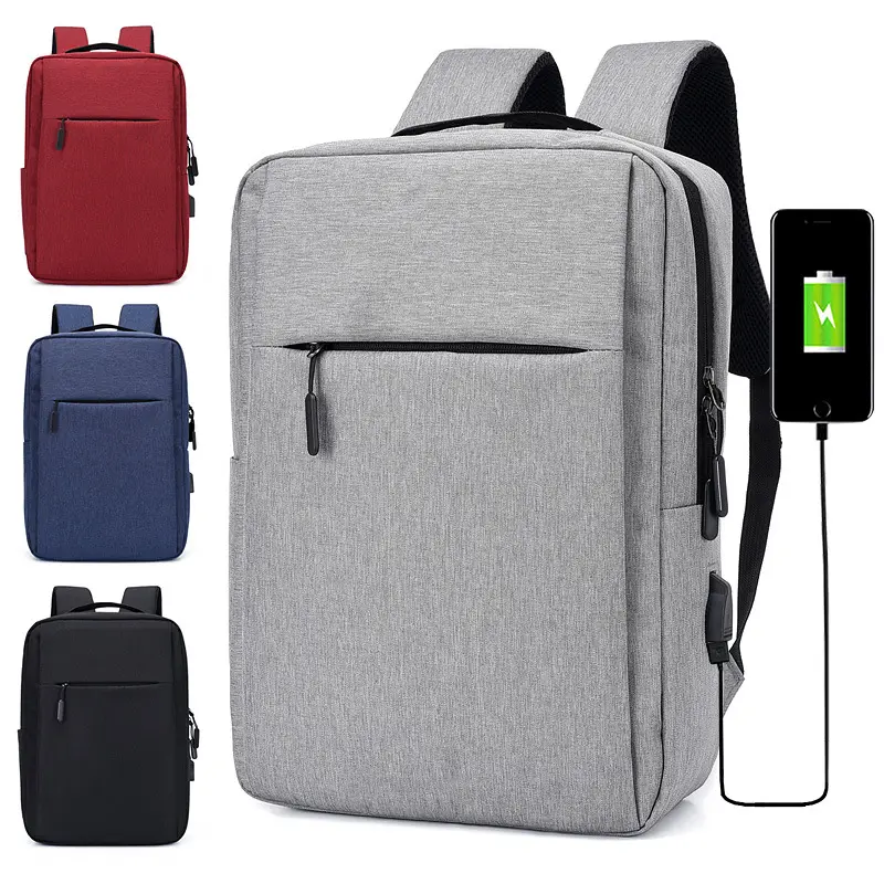 Wholesale Logo Custom Durable Business Travel Waterproof Gray Oxford School Bag Cheap 15.6 Inch Student Laptop Backpack with USB
