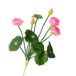 Fleur de lotus rouge artificielle, <span class=keywords><strong>faux</strong></span> lys d'eau avec feuille de lotus, décoration zen pour la maison, bonsaï de table, vente en gros - Product Image 3