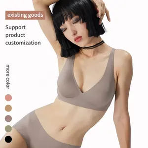 Hot Selling Soft Support Smooth Sleep Spandex V Neck Teen Bras Adjustable Wireless Push Up 36 Size Women Jelly Up Seamless Bra