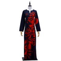 Damen Locker Sitzendes Maxikleid mit Taschen V-Ausschnitt Langarm Blumenmuster Lässiges Übergrößen-Kleid