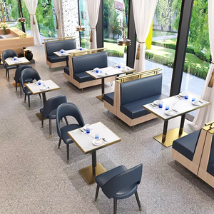 Modern Commercial Restaurant Booth Seating Marble Top <b>Dining</b> Table And PU Leather <b>Dining</b> <b>Chair</b> Cafe Furniture Set - Product Image 1
