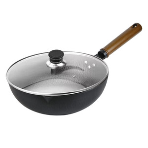 Meilleure vente, couvercle en verre trempé de 30cm ou couvercle en bois de chine, grand <span class=keywords><strong>Wok</strong></span> en fonte, poêle à frire forgée en <span class=keywords><strong>acier</strong></span> au <span class=keywords><strong>carbone</strong></span> - Product Image 1