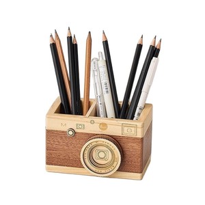 Soporte de madera para bolígrafos con forma de cámara, organizador cuadrado para escritorio de oficina, caja de almacenamiento para lápices, reglas, uso en el hogar y la oficina - Product Image 1