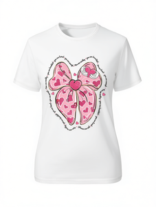 Cute Women's Valentine's Day T-Shirt Pink <b>Heart</b> Lips <b>Print</b> Soft Cotton Casual <b>Top</b> Regular Fit Short Sleeve Crew Neck - Product Image 1