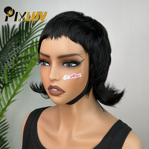 Pelucas de Cabello Humano con Flequillo Estilo Pixie, Rizadas, Color 1b, Cabello Humano Virgen para Mujeres Negras, Resistentes a Mordeduras de Perros - Product Image 4