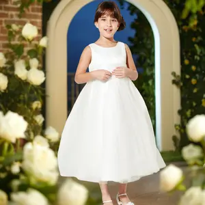 मनके शिफॉन परी दुल्हन की सहेली पोशाक 2-12 बच्चों के लिए सुरुचिपूर्ण फूल लड़की पोशाक सफेद ट्यूल पोशाक