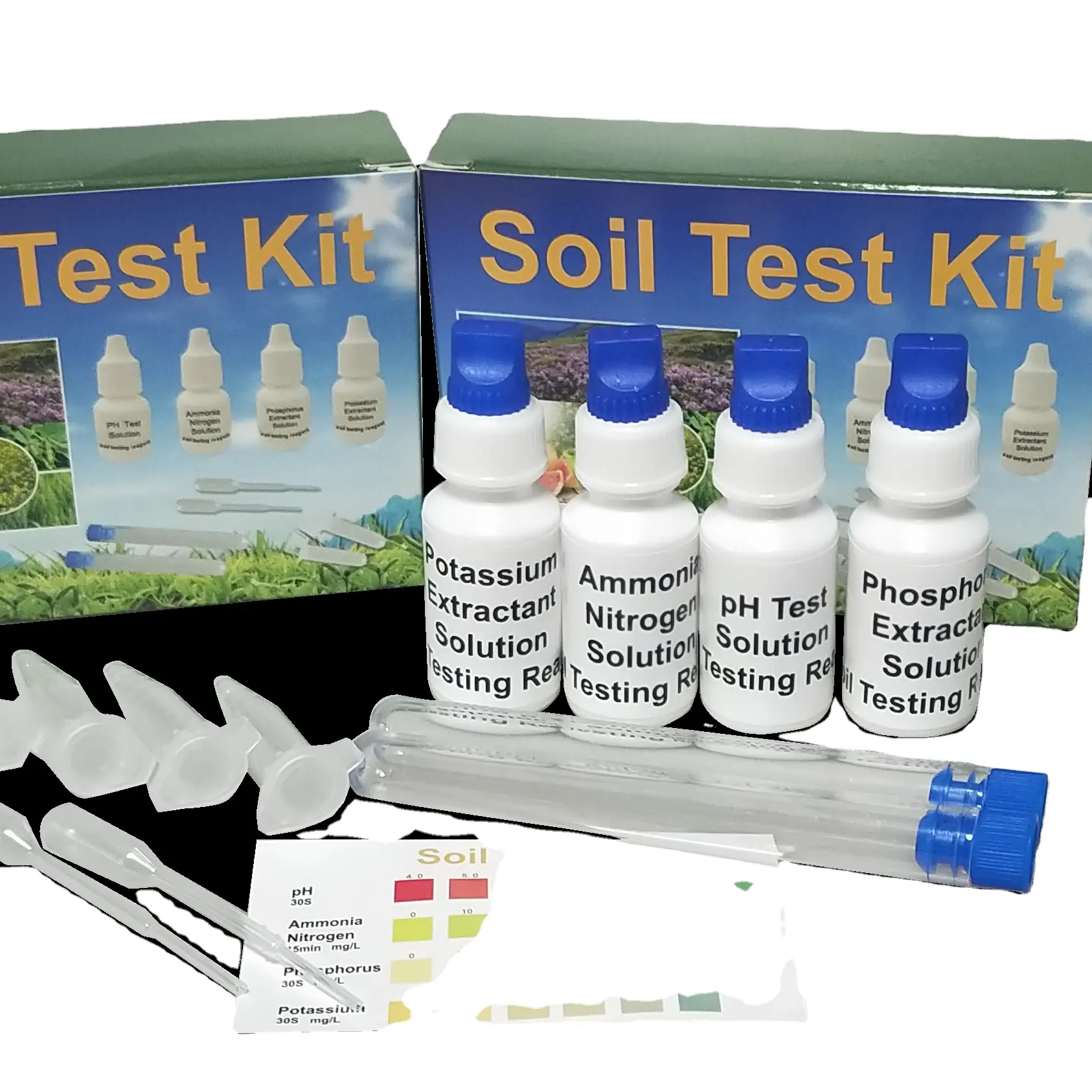 Kit de test du sol 4 en 1, couvre votre pelouse et le jardin, assainissant le PH et le glycol, kit de test du sol