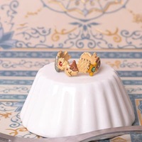 Bague fantaisie pour femme, style vintage, motif animaux du royaume animal, chaton et biscuits assortis, design unique et amusant, en cuivre