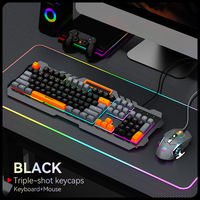 RAIKU T21 Wired Gaming Keyboard Mouse Combo Metal Frame RGB Backlit Phone Holder Anti Ghosting for PC Gamer Esports
