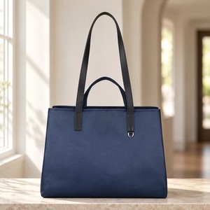 Durable PU Coated Canvas Double Compartment Women <b>Work</b> Tote <b>Bag</b> Leather Strap ODM OEM Customization - Product Image 1