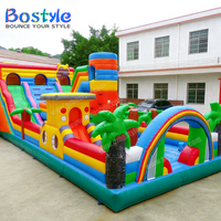 Parcours d'obstacles gonflable commercial Arc-en-ciel Palmier, grand parc de jeux pour enfants avec toboggan et château gonflable, idéal pour la location de fêtes, en PVC, facile à monter