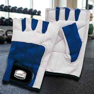 Gants de fitness demi-doigts SAIBRO en cuir véritable pour musculation et entraînement en salle de sport, unisexe, bleu et blanc - Product Image 3
