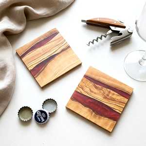 Best quality <b>Epoxy</b> Resin Coaster Acacia Wood Drink Mat Square <b>Table</b> Pad for Wine <b>Coffee</b> Tea Home Dining Decor - Product Image 1