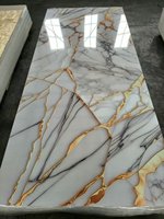 Panneau mural en PVC effet marbre brillant 1200*2440mm avec revêtement UV protecteur et imperméable pour usage commercial et hôtelier, design moderne