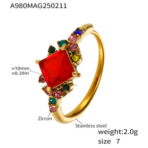 Carline Fashion Stainless Steel Square <strong>Gems</strong> Cubic Zirconia Pink Zircon Ring 18k Gold Finger Rings Colorful <strong>Jewelry</strong> for Women - Product Image 6