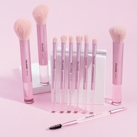 Maange 10 pcs pinceaux de maquillage avec sac OEM manche en aluminium Set de pinceaux de maquillage avec logo personnalisé pinceaux à manche en cristal