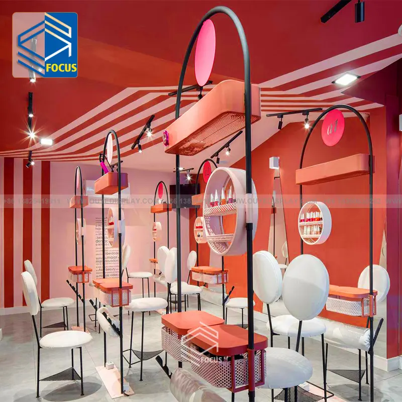 Kırmızı stil güzellik mobilyası Set Modern kuaför berber istasyonu tasarımı