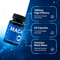 Extrait de racine de Maca haute pureté 1500mg en capsules – Soutien naturel à l'énergie et à la vitalité masculine – 60 gélules – Complément alimentaire à base de plantes – Marque privée OEM