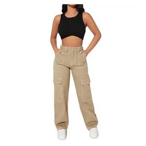 Transpirable-Stretch Nylon Fabric Woven-Cargo Pant Negro de color sólido para mujer Cargo Pantalones de talla grande para mujer Pantalones - Product Image 5