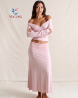 Manches longues rose col en V haut court Gym Fitness chemises pour femmes Gym Yoga vêtements