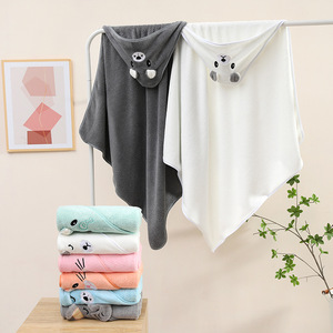 Serviette de bain à capuche pour bébé, motif dessin animé, 80x80cm, en polaire corail, séchage rapide, pour usage domestique - Product Image 2