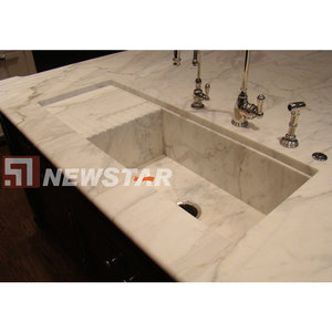Newstar Surface solide Double évier salle de bain vanité solide marbre lavabo à <span class=keywords><strong>main</strong></span> mur suspendu pierre noir bassin - Product Image 4