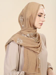 SWAN Hijab Personalizzato per Feste, Sciarpa Musulmana Ricamata con Motivi Floreali, Design Raffinati, Tudung Hijab per <span class=keywords><strong>Donne</strong></span> - Product Image 4