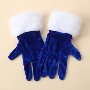 Étiquette de soirée du réveillon de Noël - Gants courts en velours doré avec poignets en fourrure blanche - Product Image 2