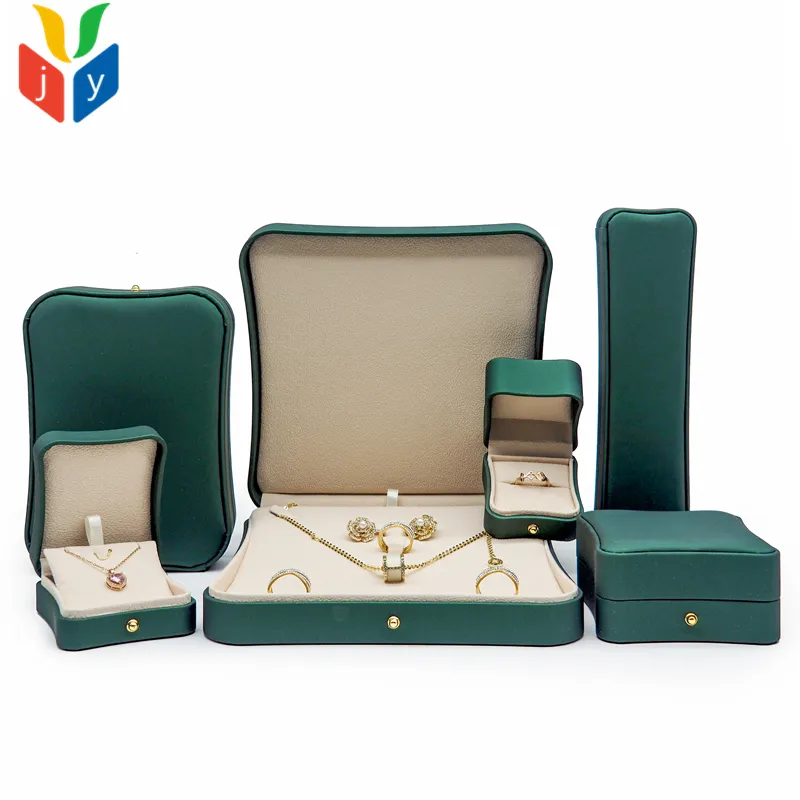 wholesale custom Green gold leather bracelet jewelry set boxes Pendant jewelry packaging box full set with logo