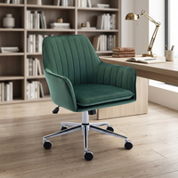 Chaise de bureau élégante et simple en velours vert, avec dossier ergonomique, accoudoirs intégrés, mécanisme de levage à gaz, pivotante et légère