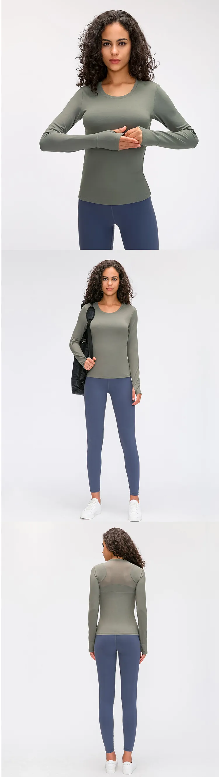 Lululemon Style Women'S Yoga Long Sleeve T-Shirt With Breast Pad Mesh Quick Drying Breathable Elastic Slim Fitness Top