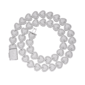 힙합 아이스 아웃 마이크로 파베 CZ 지르코니아 래퍼 초커 쥬얼리 하트 모양 버블 쿠바 테니스 체인 목걸이 남성용 여성용 - Product Image 3