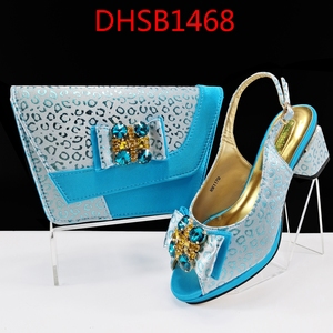 Ultimo Modello di Scarpe Nigeriane con Tacco Basso e Set di Borse, Pochette di Alta Qualità e Sandali <span class=keywords><strong>Aperti</strong></span> Stampati con Pietre - Product Image 5