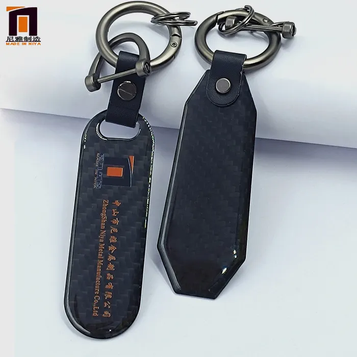 Metal Custom Round Car Keychain Leather Key Ring Accessories Stainless Steel Carbon Fiber