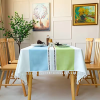 Nouvelle Nappe Carrée Moderne WANHE Home en Coton et Lin, Anti-Poussière, Imperméable et Anti-Taches, avec Pompons Décoratifs, pour l'Europe du Nord