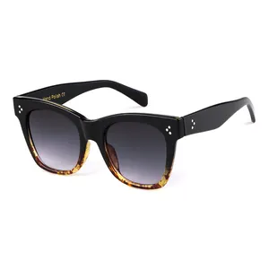 ADE WU STY5689M kadınlar degrade kahverengi güneş gözlüğü perçin kare boy Shades gözlük moda Vintage kedi göz güneş gözlüğü
